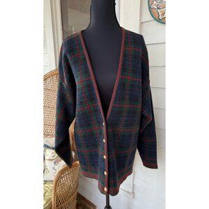 Vintage 80's Pendleton Womens Wool Plaid Cardigan Sweater Red Blue Green XL